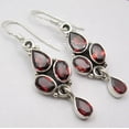 thumbnail image 1 of SilverStarJewel 925 Sterling Silver Garnet Gemstone Dangle Earrings 4CM, 1 of 3