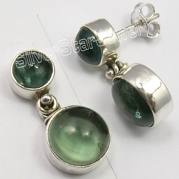 SilverStarJewel 925 Sterling Silver Genuine Cabochon Apatite Handwork Studs Earrings 0.9"