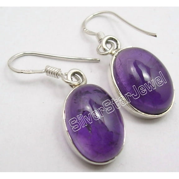 SilverStarJewel 925 Sterling Silver High End Purple Amethyst Gem Stunning Dangle Earrings 1.2"