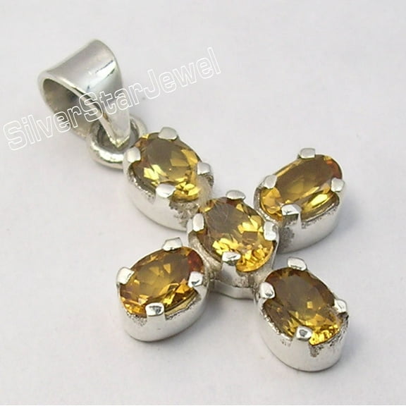SilverStarJewel 925 Sterling Silver High End Yellow Citrine Antique Style Cross Pendant 1.2"