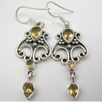 SilverStarJewel 925 Sterling Silver Hot Selling Citrine 3 Stone Oxidized Dangle Earrings 2"