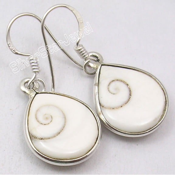 SilverStarJewel 925 Sterling Silver Indian Shiva Eye Shell Drop Style Earrings 1.3"