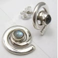 thumbnail image 1 of SilverStarJewel 925 Sterling Silver Labradorite Spiral Lightweight Studs Post Earrings 0.6", 1 of 3