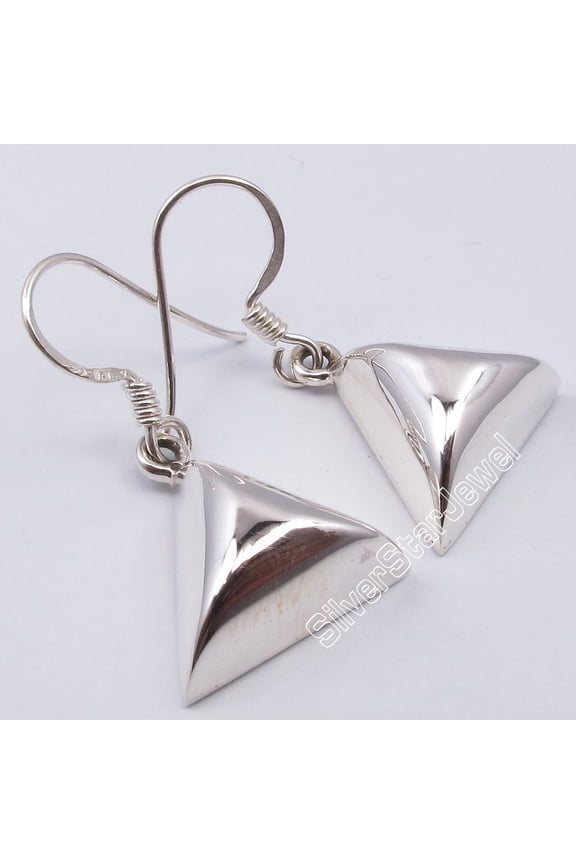 925 Sterling Silver Latest Style Triangular Pyramid Dangle Earrings 1 1/8"