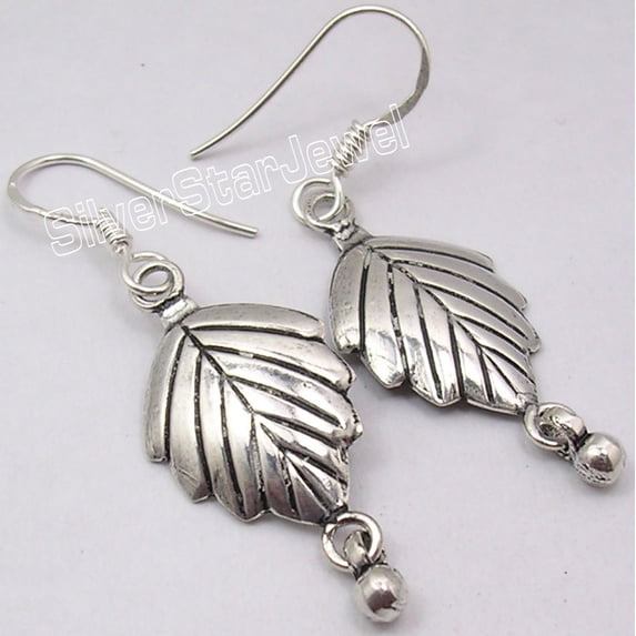 SilverStarJewel 925 Sterling Silver Leaf Beautiful Stunning Earrings 1.7" Women's Jewellery