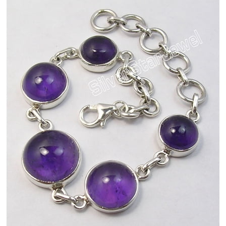 SilverStarJewel 925 Sterling Silver Low Price Amethyst Adjustable Heavy Bracelet 8" Unisex