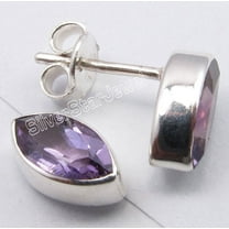 SilverStarJewel 925 Sterling Silver Marquise Purple Amethyst Handwork Studs Earrings 0.4"