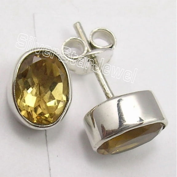SilverStarJewel 925 Sterling Silver Natural Cut Citrine Economic Studs Earrings .9 CM Online Buy