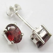 SilverStarJewel 925 Sterling Silver Natural Garnet Handcrafted Studs Earrings .7 CM Brand