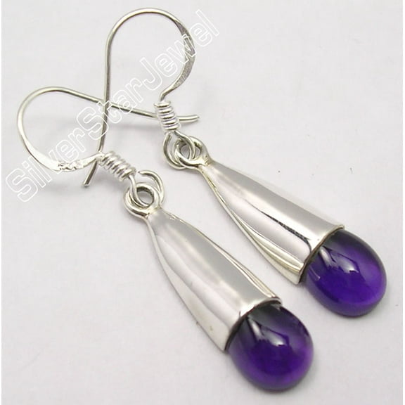 SilverStarJewel 925 Sterling Silver Natural Purple Amethyst Artisan Cap Earrings 1.5"