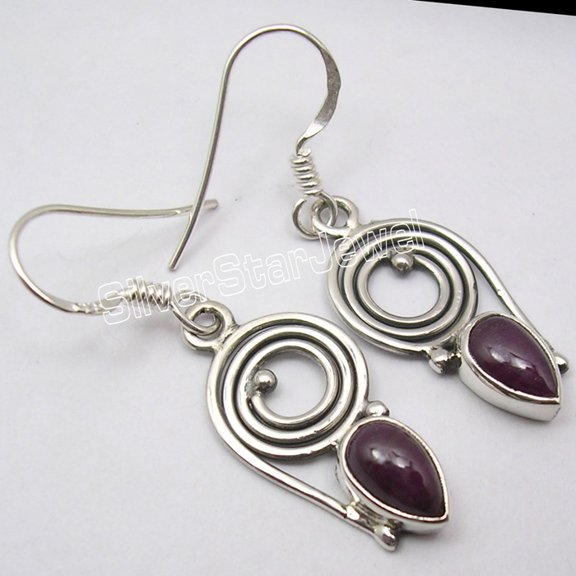 SilverStarJewel 925 Sterling Silver Natural Ruby Vintage Style Earrings 1.4" Jewelry Store