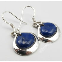 SilverStarJewel 925 Sterling Silver Navy Blue Lapis Lazuli Heart Shape Unusual Earrings 1.3"