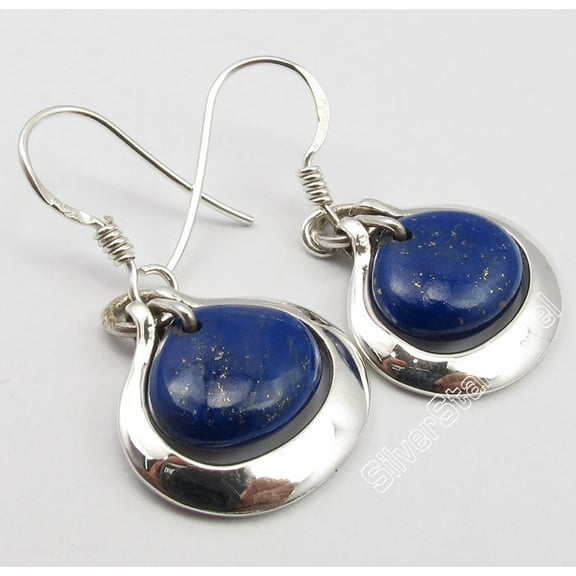 SilverStarJewel 925 Sterling Silver Navy Blue Lapis Lazuli Heart Shape Unusual Earrings 1.3"