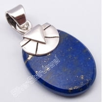 SilverStarJewel 925 Sterling Silver Original Lapis Lazuli Vintage Style Classic Pendant 1.2 Inch