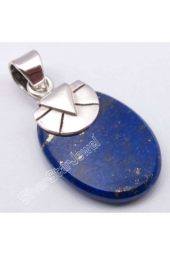 925 Sterling Silver Original Lapis Lazuli Vintage Style Classic Pendant 1.2 Inch