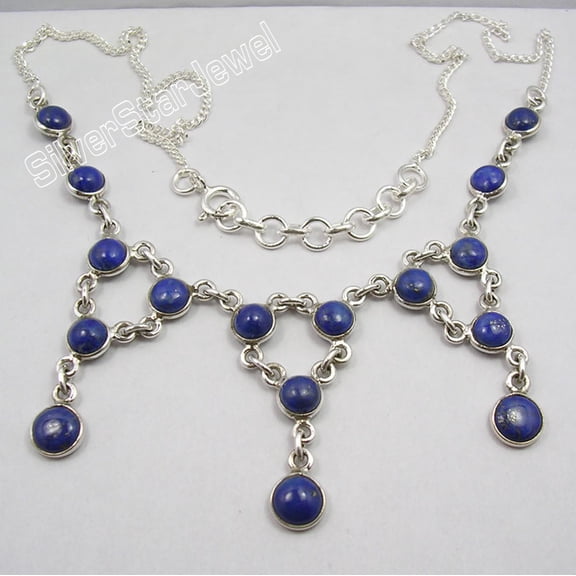 SilverStarJewel 925 Sterling Silver Original Lapis Lazuli Well Made Necklace 17.7" Item