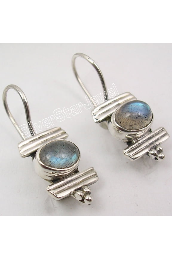 925 Sterling Silver Oval Labradorite Retro Style Earrings 1.4" Gift For Friend