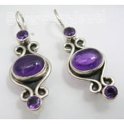 SILVERSTARJEWEL 925 Sterling Silver Purple Amethyst 3 Stone Designer Women's Earrings 1.5"