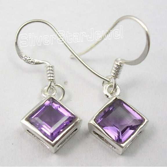 SilverStarJewel 925 Sterling Silver Purple Amethyst Designer Dangle Earrings 1.1" 2.2 Grams
