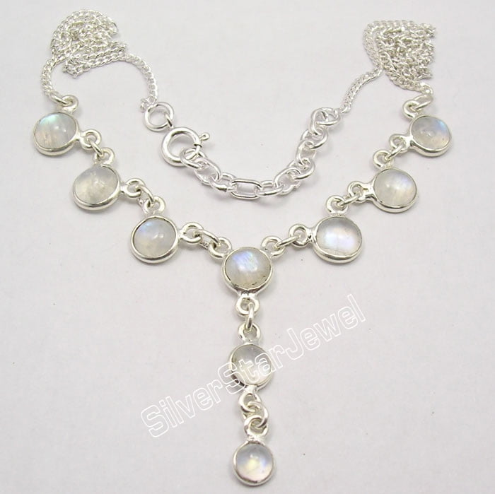 SilverStarJewel 925 Sterling Silver Rainbow Moonstone Cute Curb