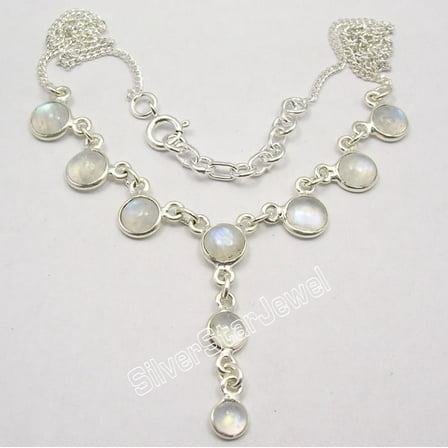 SilverStarJewel 925 Sterling Silver Rainbow Moonstone Cute Curb Chain Necklace 17.9"