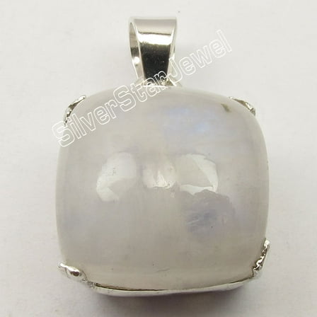SilverStarJewel 925 Sterling Silver Rainbow Moonstone Gemstone Claw Setting Pendant 2.4 CM