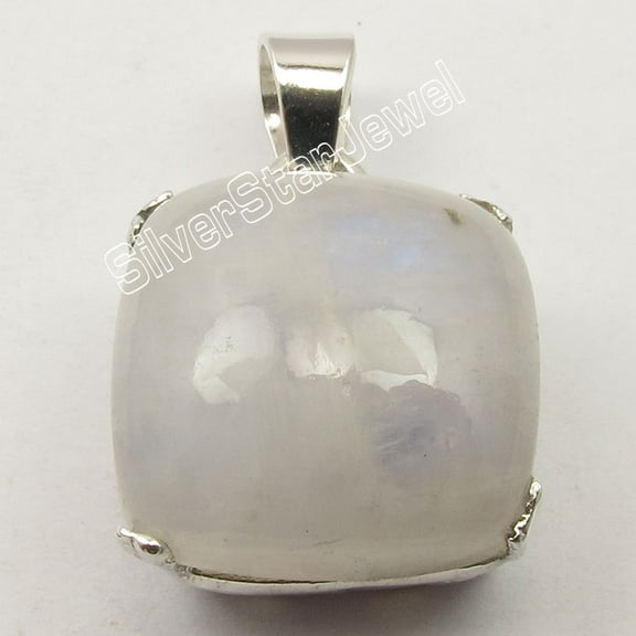 SilverStarJewel 925 Sterling Silver Rainbow Moonstone Gemstone Claw Setting Pendant 2.4 CM