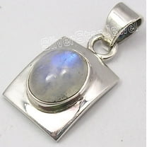 SilverStarJewel 925 Sterling Silver Rainbow Moonstone Modernistic Pendant 1.1" Unisex Jewelry