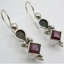 SilverStarJewel 925 Sterling Silver Red Garnet Stone Ancient Style Dangle Earrings 1.3"