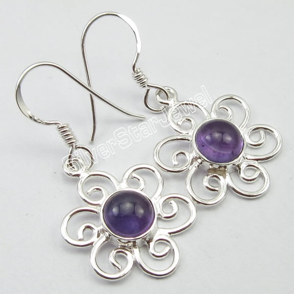 SilverStarJewel .925 Sterling Silver Round Amethyst Well Made Designer Earrings 1.3"