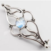 SilverStarJewel 925 Sterling Silver Round Rainbow Moonstone Handwork Broach Brooch 2" Artisan