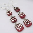 thumbnail image 1 of SilverStarJewel 925 Sterling Silver Sparkling Carnelian 3 Gemstone Unusual Earrings 2 3/8 Inches, 1 of 3