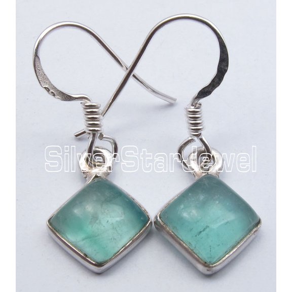 SilverStarJewel 925 Sterling Silver Sparkling Green Apatite Women's Square Earrings 1.1"