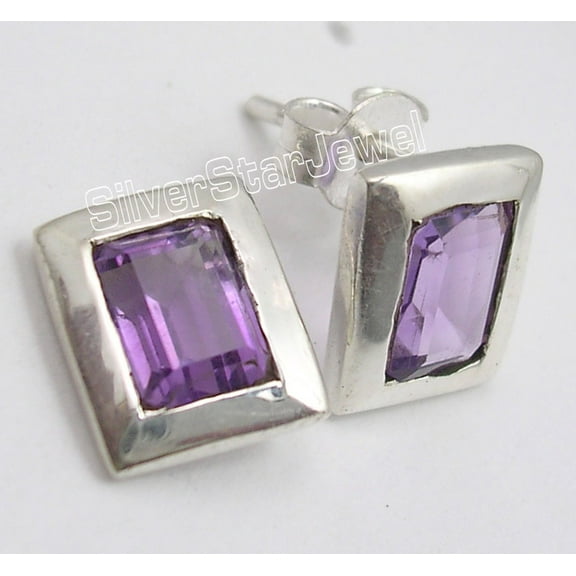 SilverStarJewel 925 Sterling Silver Sqaure Purple Amethyst Richfeel Stud Post Earrings 1.0 CM