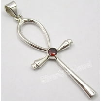 SilverStarJewel 925 Sterling Silver Unseen Garnet Gem Artisan Cross Pendant 5.9 CM Made In India