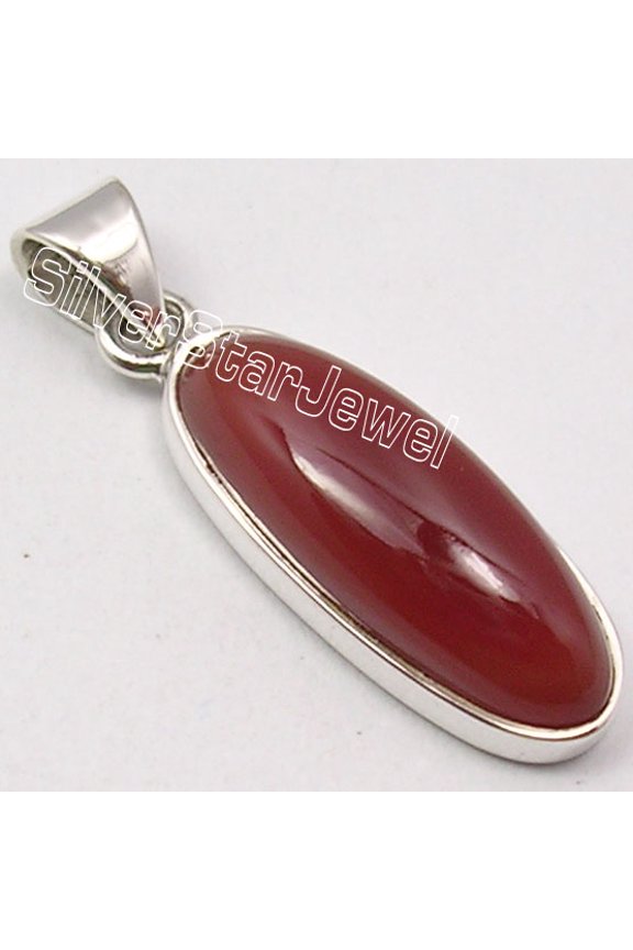 925 Sterling Silver Wonderful Red Fire Carnelian Retro Style Pendant 1.3"