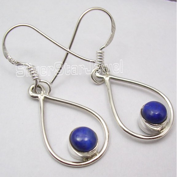 SilverStarJewel Dangle Earrings 1.4 Inch, 925 Sterling Silver Real Lapis Lazuli Stylish Jewelry