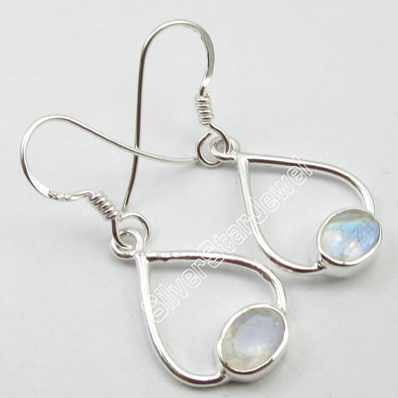 SilverStarJewel Earrings 925 Solid Silver Jewelry, Beautiful Cut Rainbow Moonstone Gift 1.3"