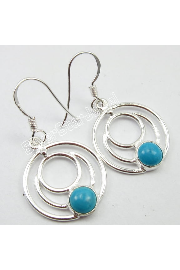 High Quality Spiral Earrings, 92.5 Sterling Silver Real Turquoise Jewelry 1.4"