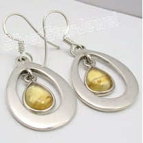 SilverStarJewel Lovely Pair !! 925 Sterling Silver Rare Cabochon Citrine Dangle Earrings 1.7"