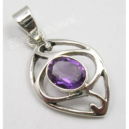 SilverStarJewel Sterling Silver Amethyst Pendant 1.5" Ladies Jewelry