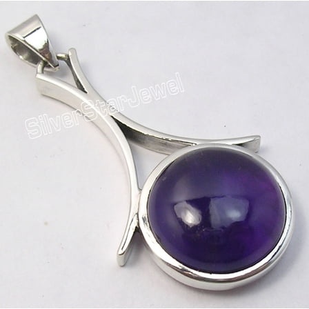 SilverStarJewel Sterling Silver Amethyst Pendant 2.1" Hot Selling Art Jewelry