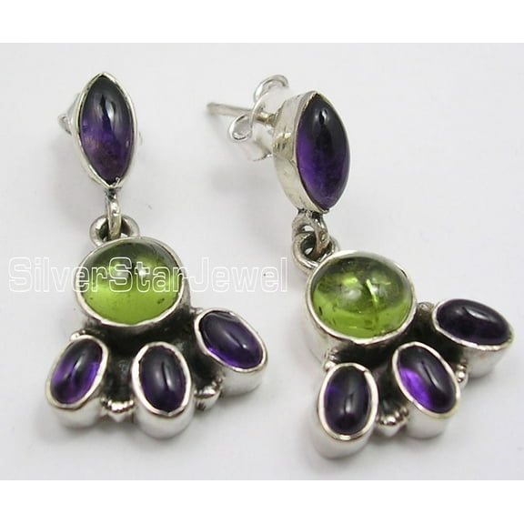 SilverStarJewel Sterling Silver Amethyst & Peridot Earrings 1.1"