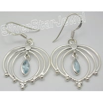 SilverStarJewel Sterling Silver Blue Topaz Earrings 1.6" Collectible Gemstone Jewelry