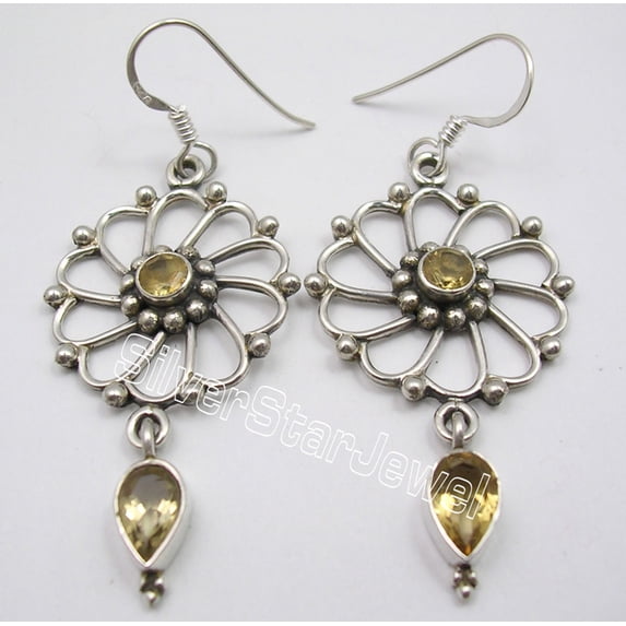 SilverStarJewel Sterling Silver Citrine Earrings 1.4" Gift Jewelry