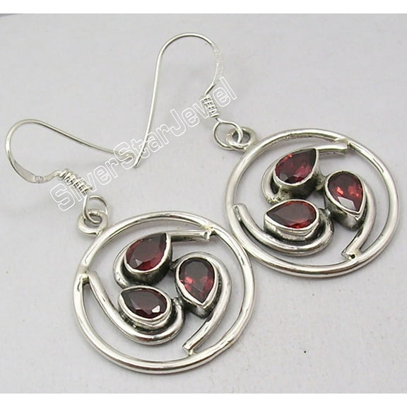 SilverStarJewel Sterling Silver Garnet Earrings 1.5" Wedding Jewelry