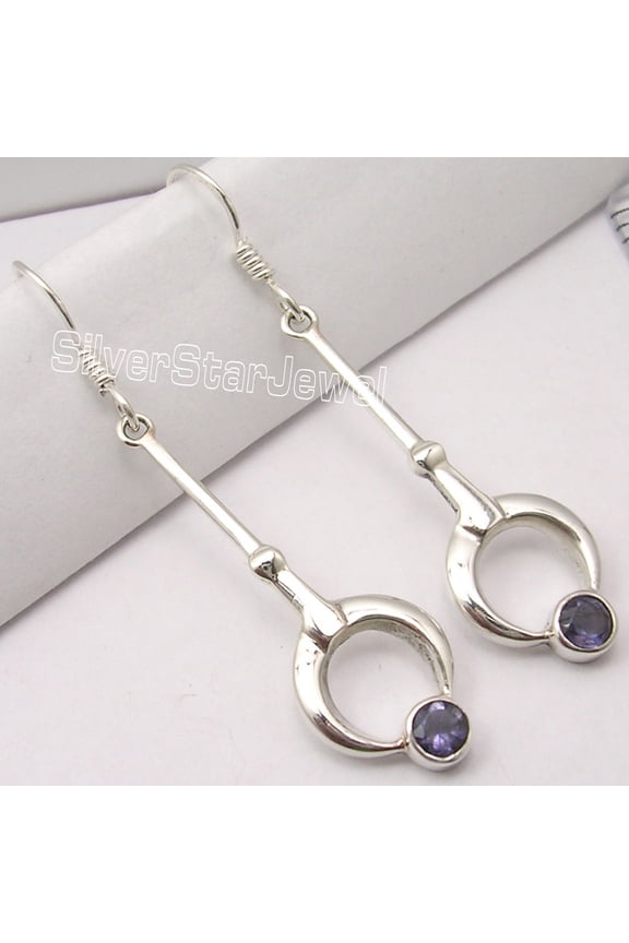 Sterling Silver Iolite Earrings 1.9" Women Wedding Jewelery
