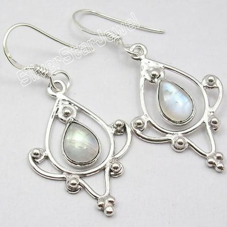 SilverStarJewel Sterling Silver Rainbow Moonstone Earrings 1.7" Engagement Jewellery