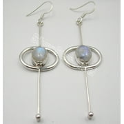 SILVERSTARJEWEL Sterling Silver Rainbow Moonstone Earrings 2.9" Gems Jewelry