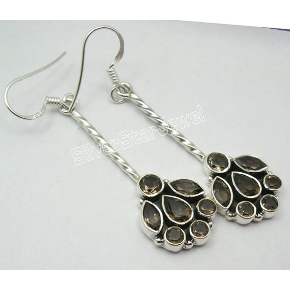 SilverStarJewel Sterling Silver Smoky Quartz Earrings 1.6" Gemstone Handmade Jewelry